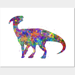 Parasaurolophus dinosaur watercolor Posters and Art